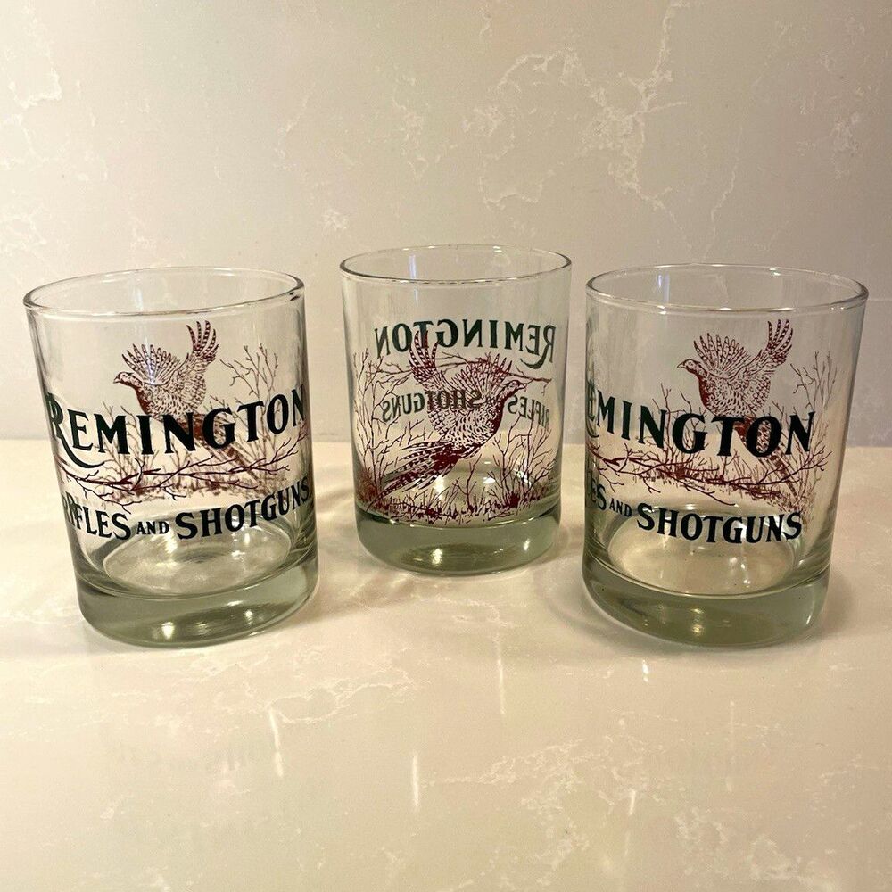 Set of 3 Remington Tumbler Glasses 12 oz Rifles & Shotguns Pheasant Barware